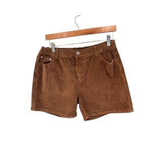 Brown Elastic Waist Corduroy Shorts Women L Casual High Waist 16" Waist Flat
